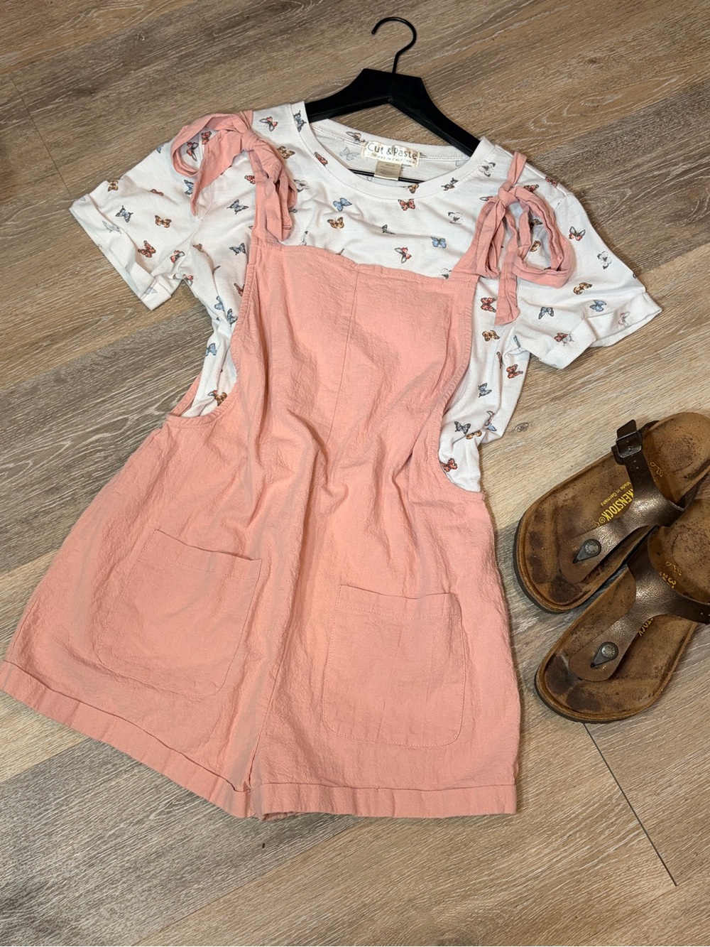 2 piece cotton gauze romper + butterfly T shirt outfit bundle